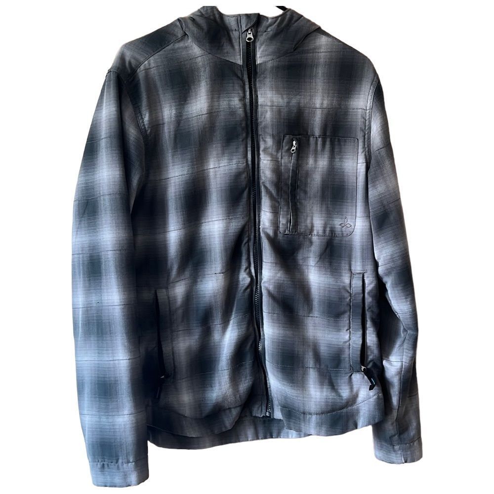 Prana Black and Gray Plaid Lightweight Jacket
